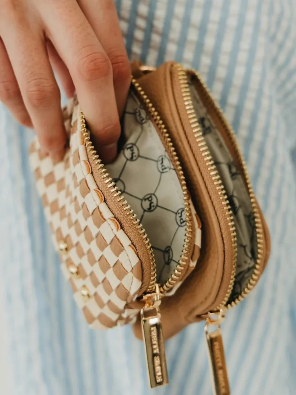 Pretty Simple Woven Cameron Double Zip Clippable Card Wallet Vegan Leather